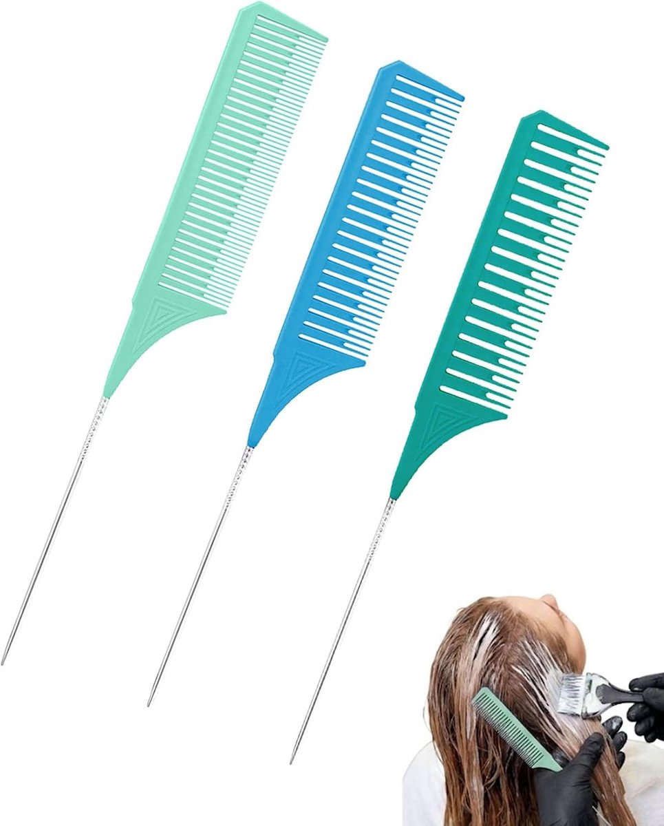 Professionele antistatische kammen set van 3, ideaal voor kapsalons, met rattenstaartkam en strengenkam in diverse maten
