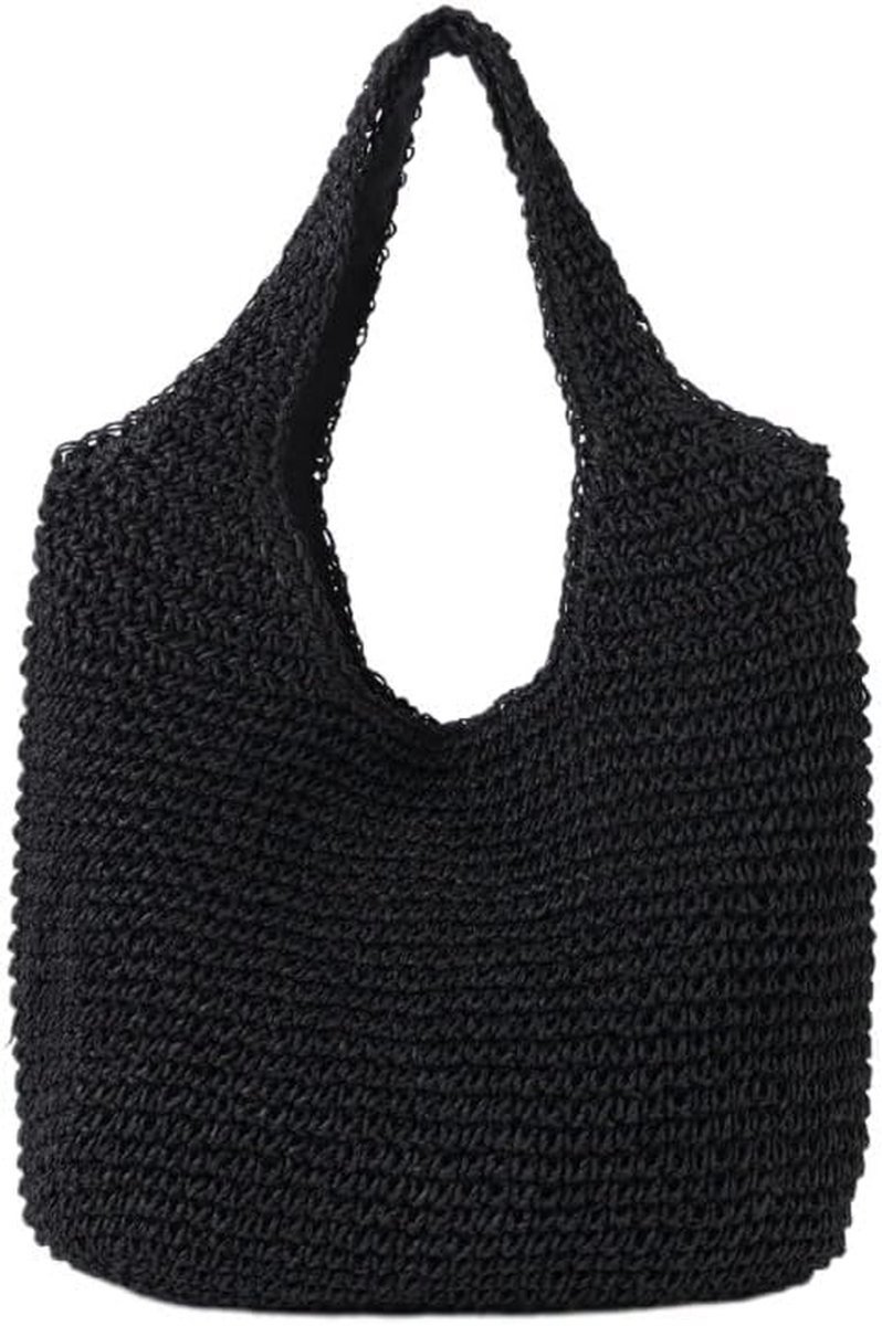 Wicker Tas Vrouwen - Rieten Schoudertas - Zomerse Uitjes - Handgeweven - Groot - Zwart