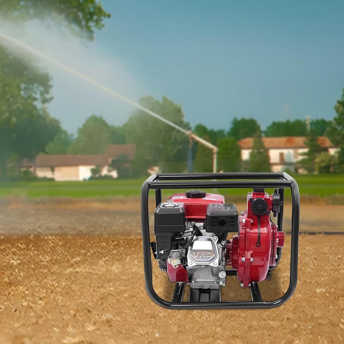 Benzine Waterpomp - Tuinpomp Motorpomp - Irrigatie Ontwatering - Zelfaanzuigend Vuilwater - 2 inch aansluiting - Rood Zwart