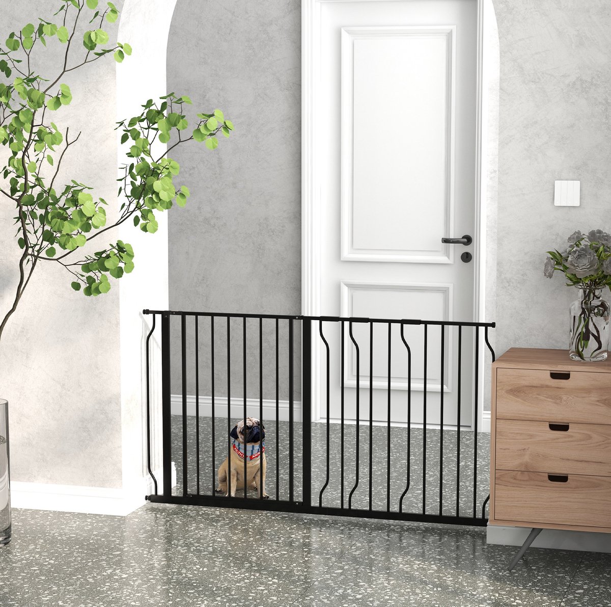 REDOM - Hondenhek - Verstelbaar - 2-weg opening - Dubbel vergrendelingssysteem - Zonder boren - ABS en staal - 75-145 cm - 145 x 76 cm