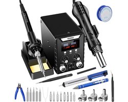 Fokelyi Soldeerstation 2-in-1 -Met Heteluchtpistool 60W & 700W - LCD Display & USB Output - 100-500°C Warmtepistool 12-Delige Set-ideaal voor elektronica, Sieradenen reparaties
