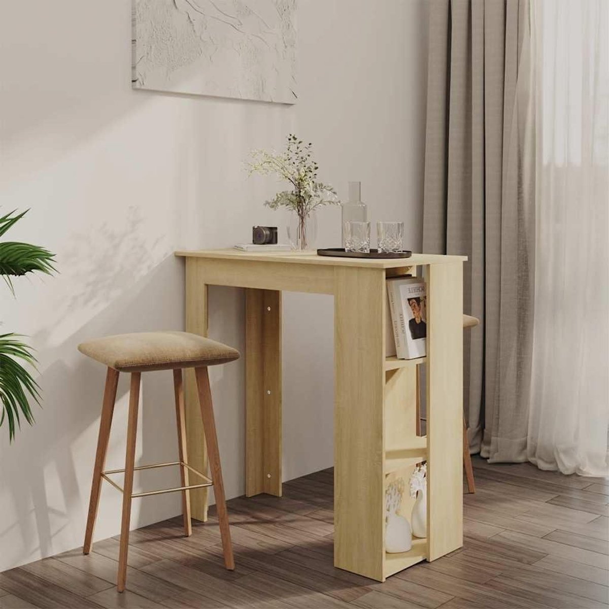 Statafel met Legplanken - Bistrotafel Bartafel - Keuken Organiseren - Drie Opbergplanken - 102 x 50 x 1035 cm