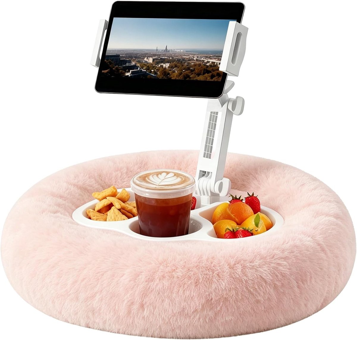 Verstelbare tablet houder met kussen voor comfortabel lezen | Inclusief 3 snackkommen, geschikt voor 4.7-13 inch smartphones en tablets