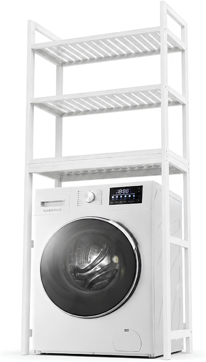 NIVA® Wasmachine Rek - Wasmachine Ombouw Rek - Badkamerplanken - Wit - 26cm x 66cm x 170cm