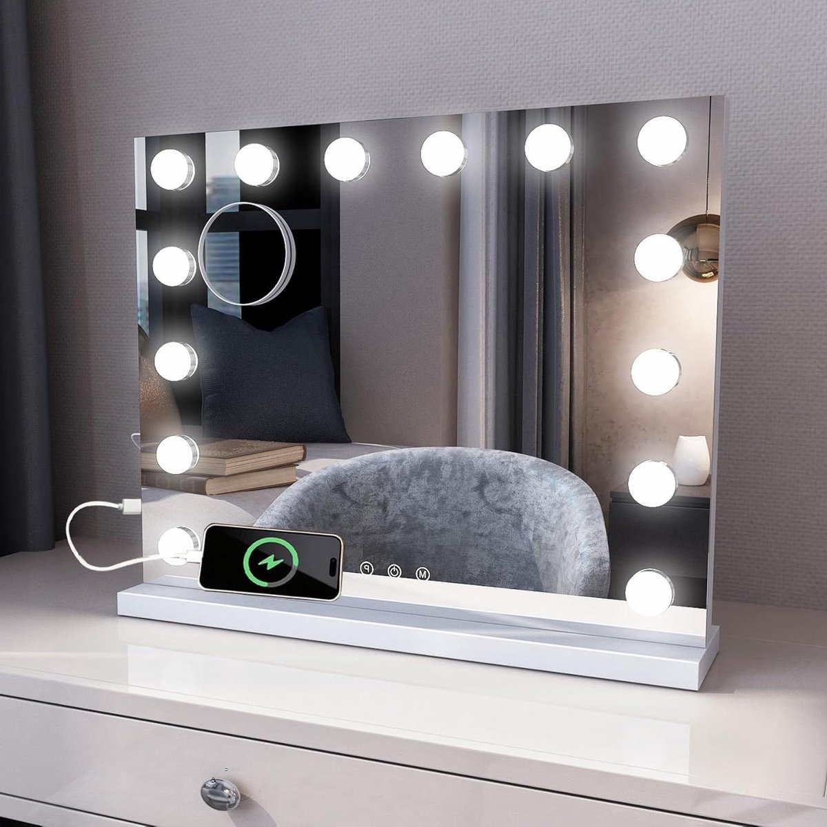 Make-up Spiegel - Verlichte Spiegel - Make-up Aanbrengen - Verstelbare Kleuren - 50 x 42 cm - Wit