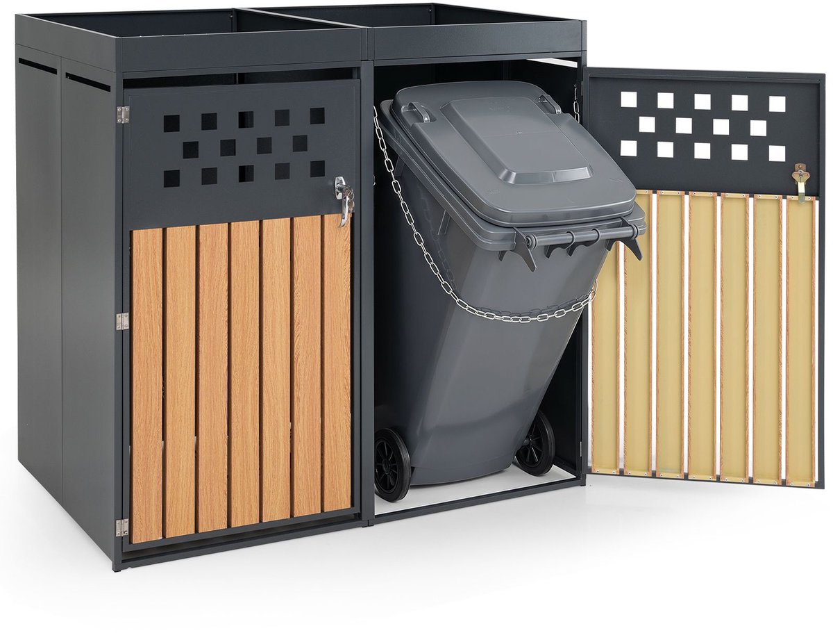 Kliko ombouw - UV-bestendig - Container - Berging - 2 Afvalbakken - Metaal- Weerbestendig - Bruin