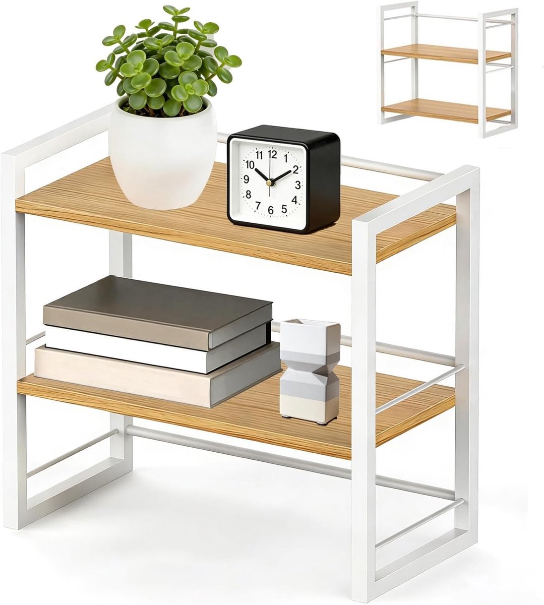 organizer, hout, 40 x 20 x 37 cm, dubbellaags bureaurek, tafelrek