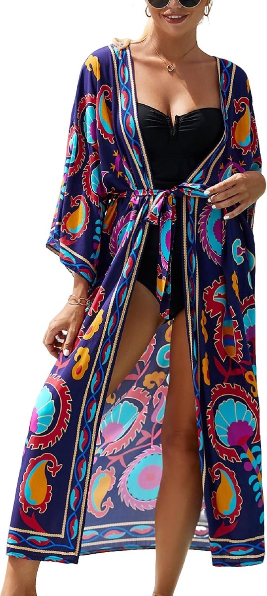 Strandjurk voor dames, lange gebreide jas, boho, kimono, cardigan