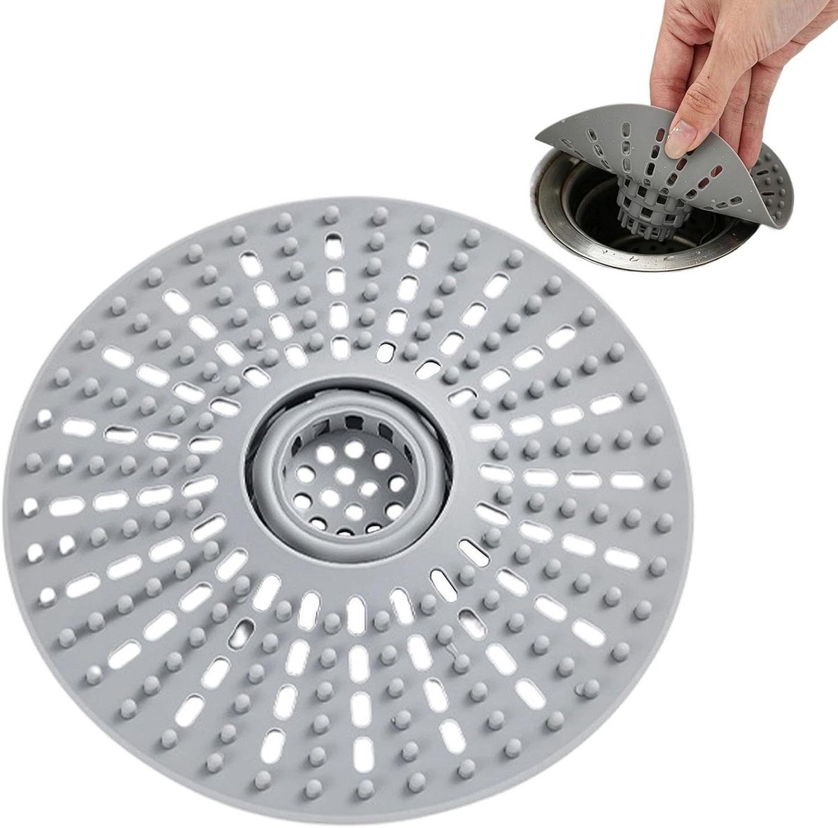 Haarvanger Badkuipafvoer - Afvoerbeschermer Douche - Hygiënisch Afvoerbeheer - Flexibel Siliconen Stabiliteit - Universele Maatvoering - Grijs
