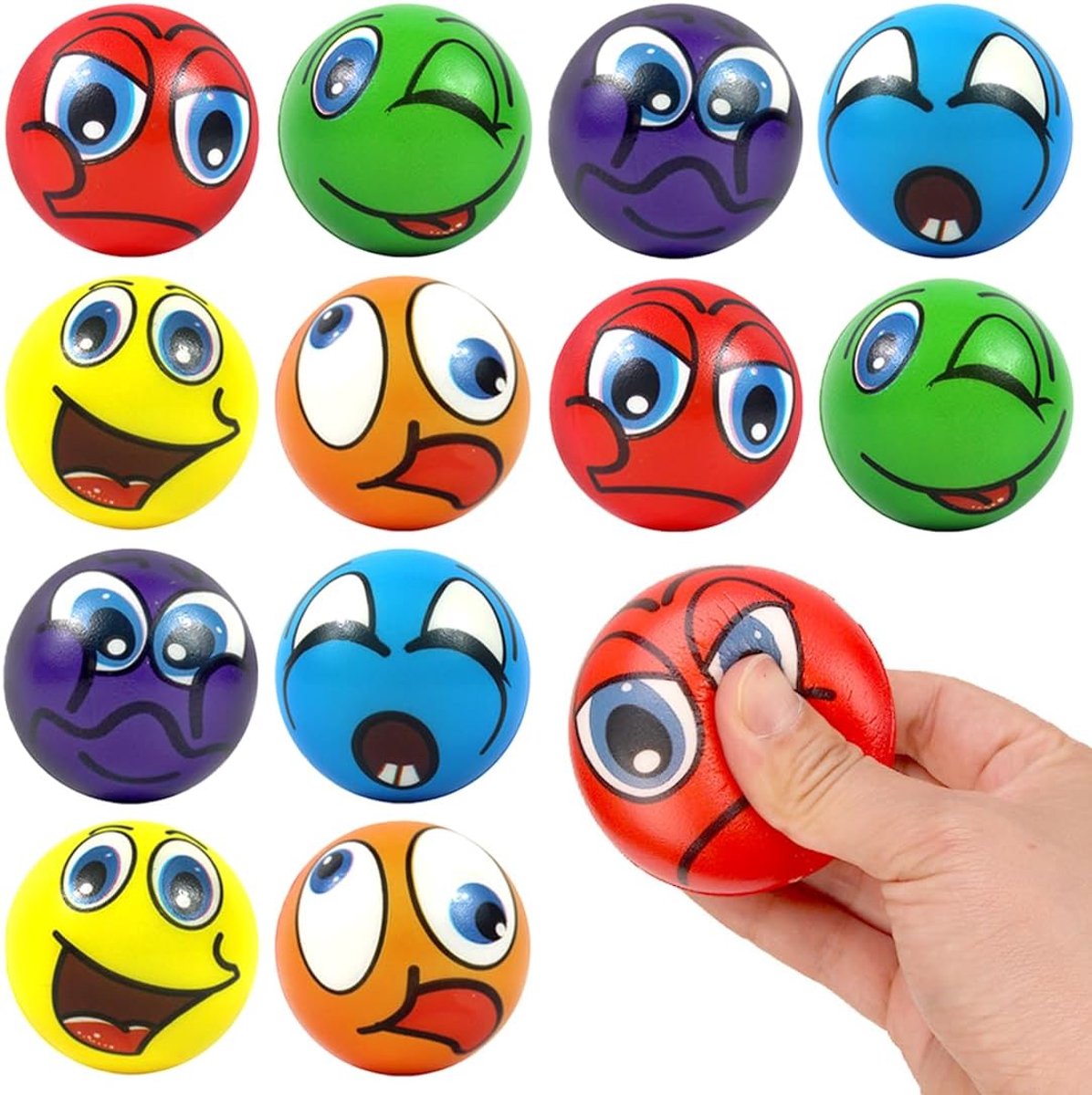 12 stuks antistressbal voor kinderen en volwassenen, gezichtsstressbal, gezicht knijpbal, zachte ballen, knijpbal, squishy speelgoedbal voor kinderverjaardag, cadeautje feest