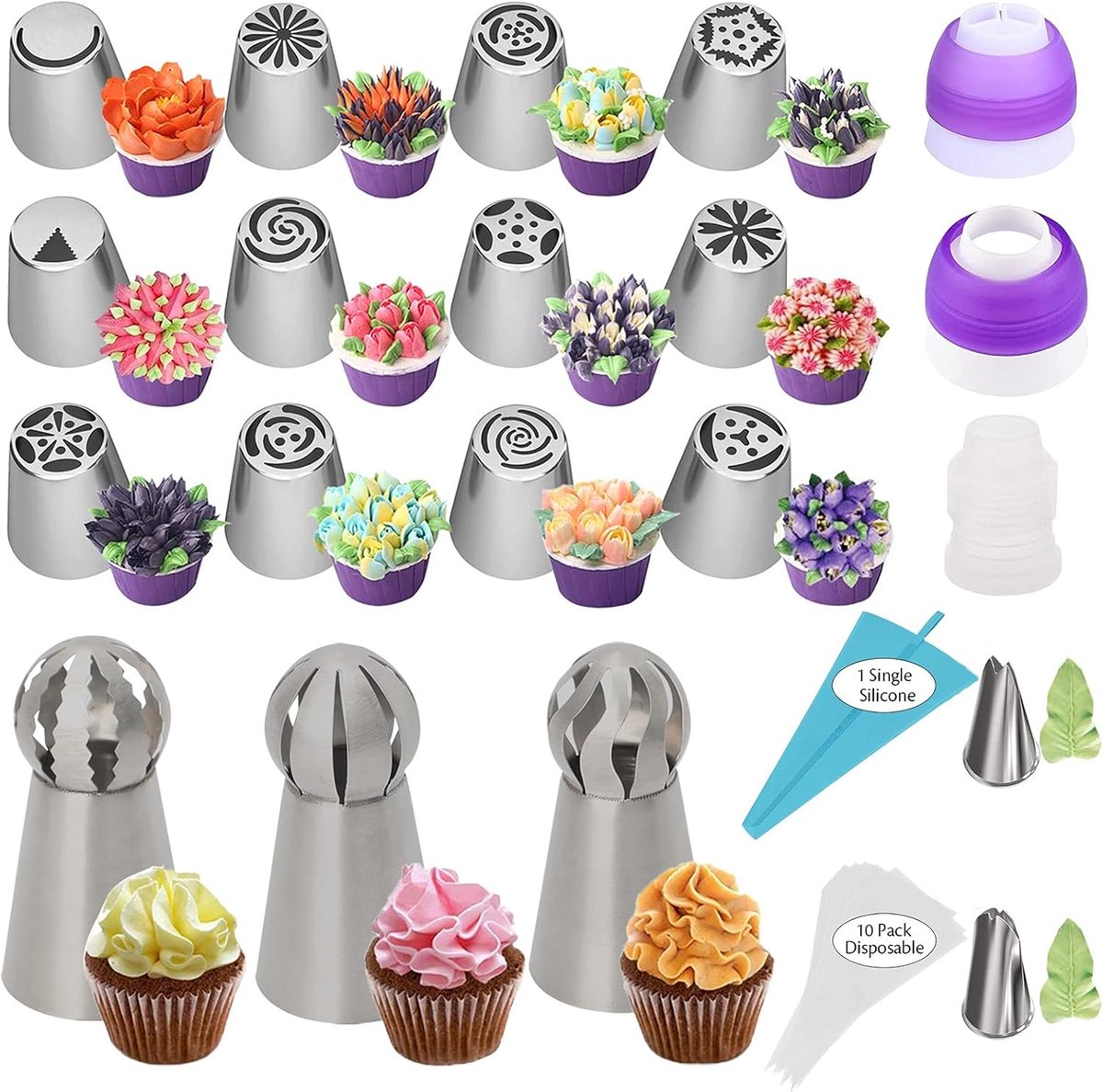 31 stuks Russische spuitmonden set, roestvrij staal, siliconen