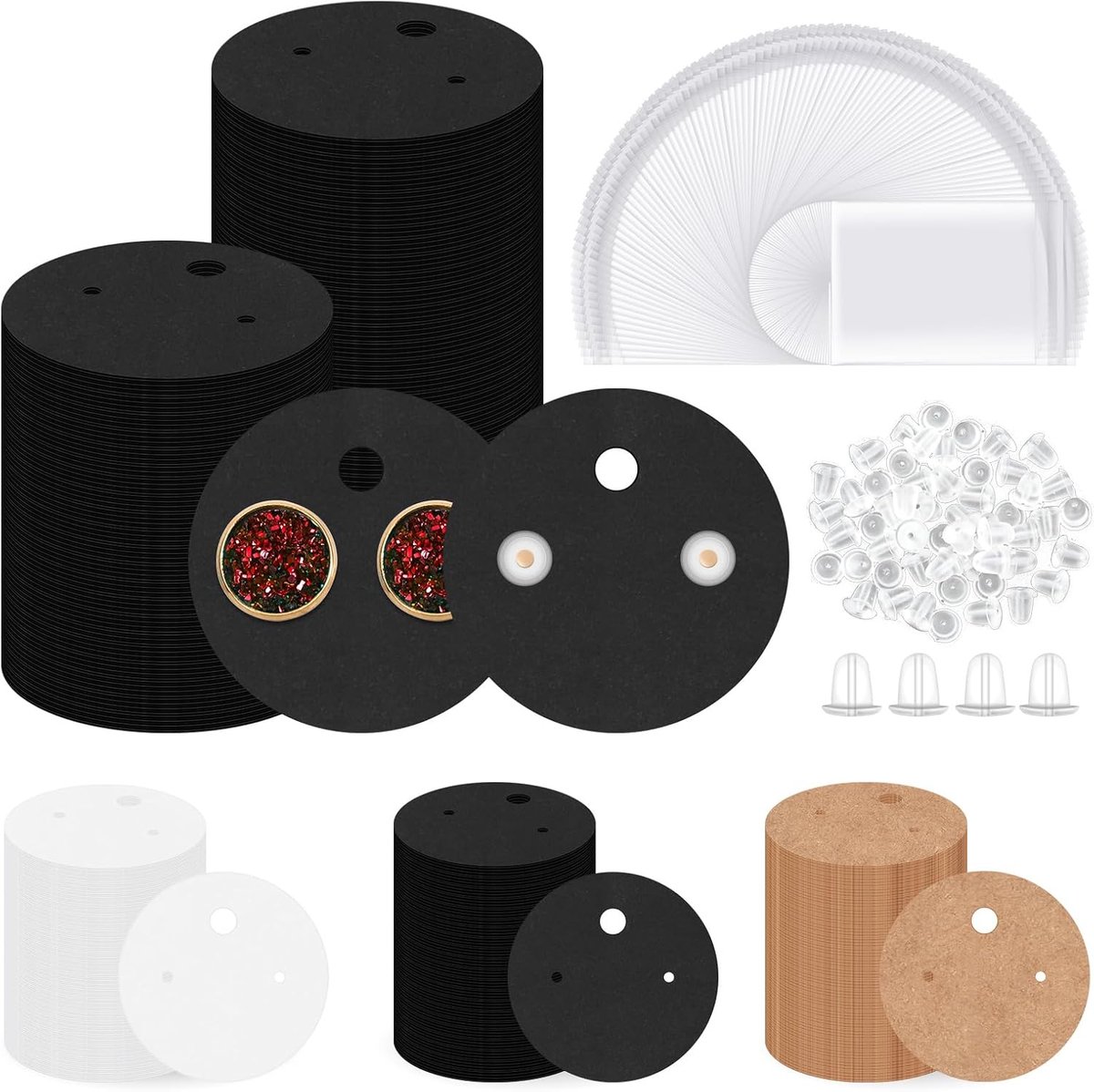 600 stuks zwarte ronde oorbel kaarten kit, 4 cm display kaarten met