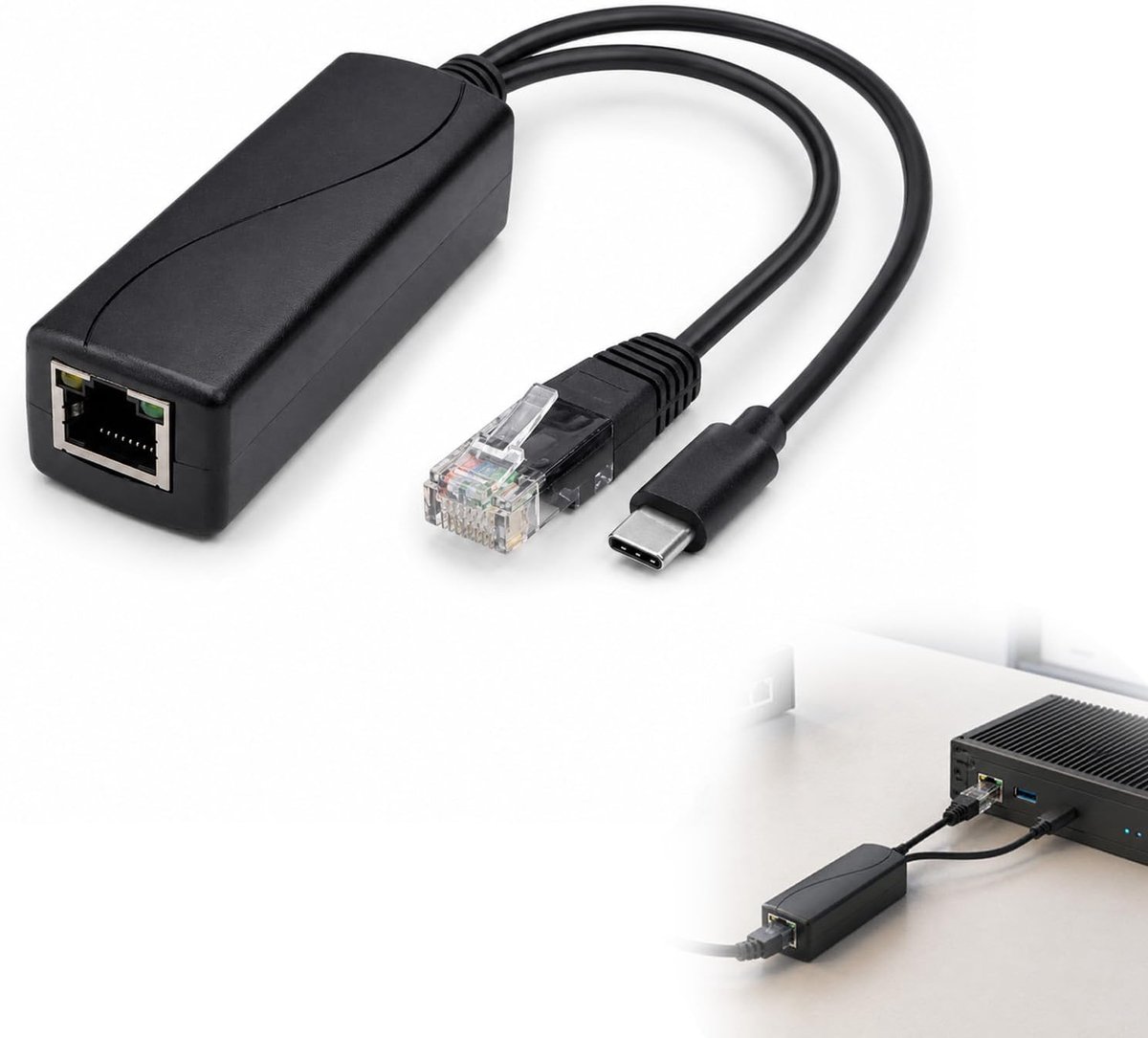 Poe splitter type C 5 V/2 A, 48 V Poe naar Usb-C, 10/100 Mbps