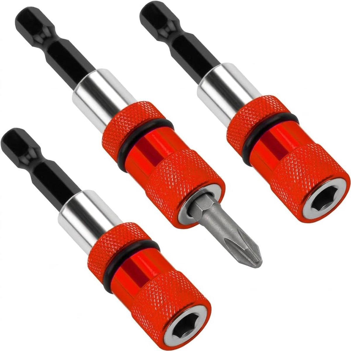 bitset, rood, magnetische bithouder, 1/4 inch, zeskantschacht met 3 PH2-bits, diepteaanslag, snelwissel, rigips gereedschap voor accuschroevendraaier, verstelbaar schroefopzetstuk gipsplaat