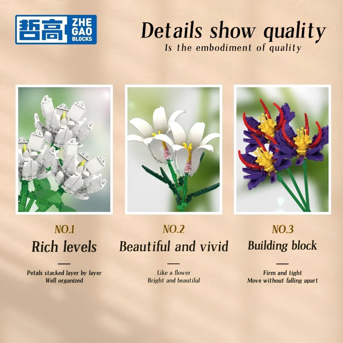 Zhe Gao 11053 Cluster Boeket bloemen bouwset | Botanical Flowers Collection modelbouw | Classic Creator STEM speelgoed bouwpakket voor volwassenen en kinderen | Educatief decoratie kunstbloemen niet geschikt voor Lego | bouwdoos met 1064 bouwstenen — afbeelding 8