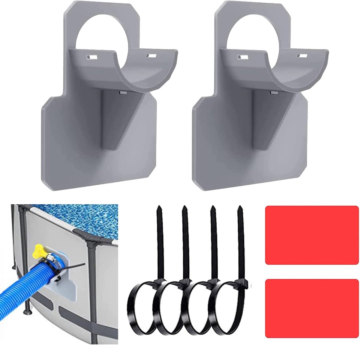 Slanghouder voor zwembad, 2 x 30 mm - 37 mm zwembad slanghouder knikbescherming van kunststof voor Intex en Bestway (grijs)