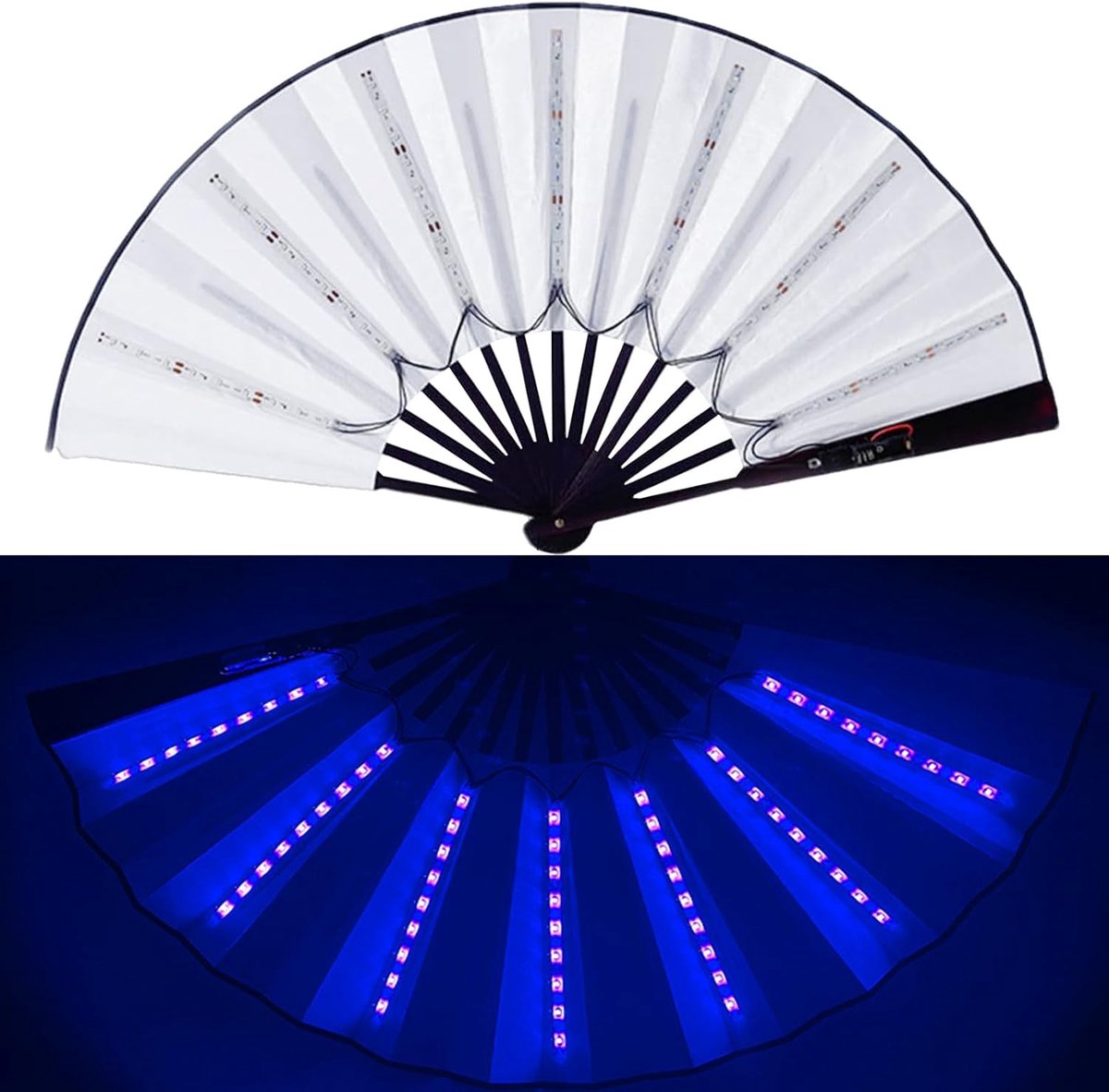 Opvouwbare LED-waaier, Opvouwbare LED-handventilator, Opvouwbare ventilatoren voor feesten, festivals, disco's, shows