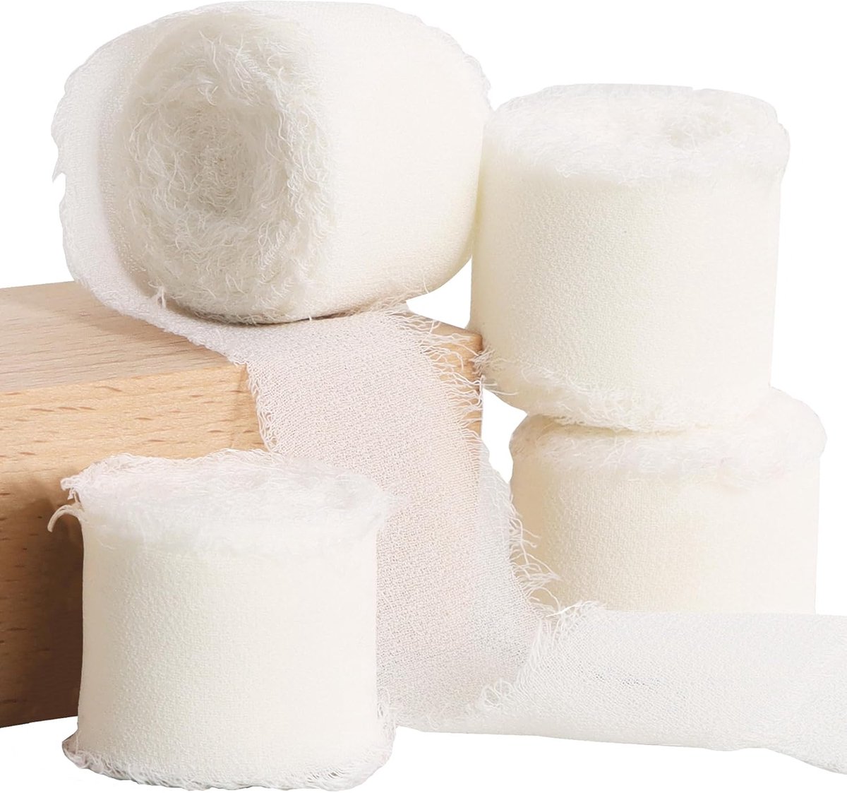 4 rollen 20 m wit crème chiffon zijden lint 20 m handgemaakte franje