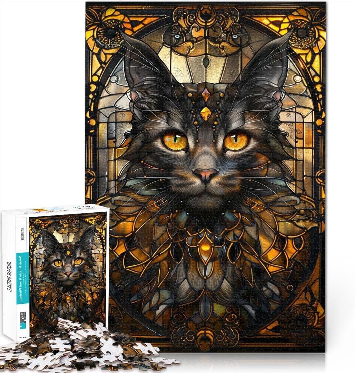 Puzzel Zwarte Kat - Legpuzzel 1000 stukjes - Ontspanning en Decoratie - Kintsugi Kunst Patroon - 52x38 cm - Zwart