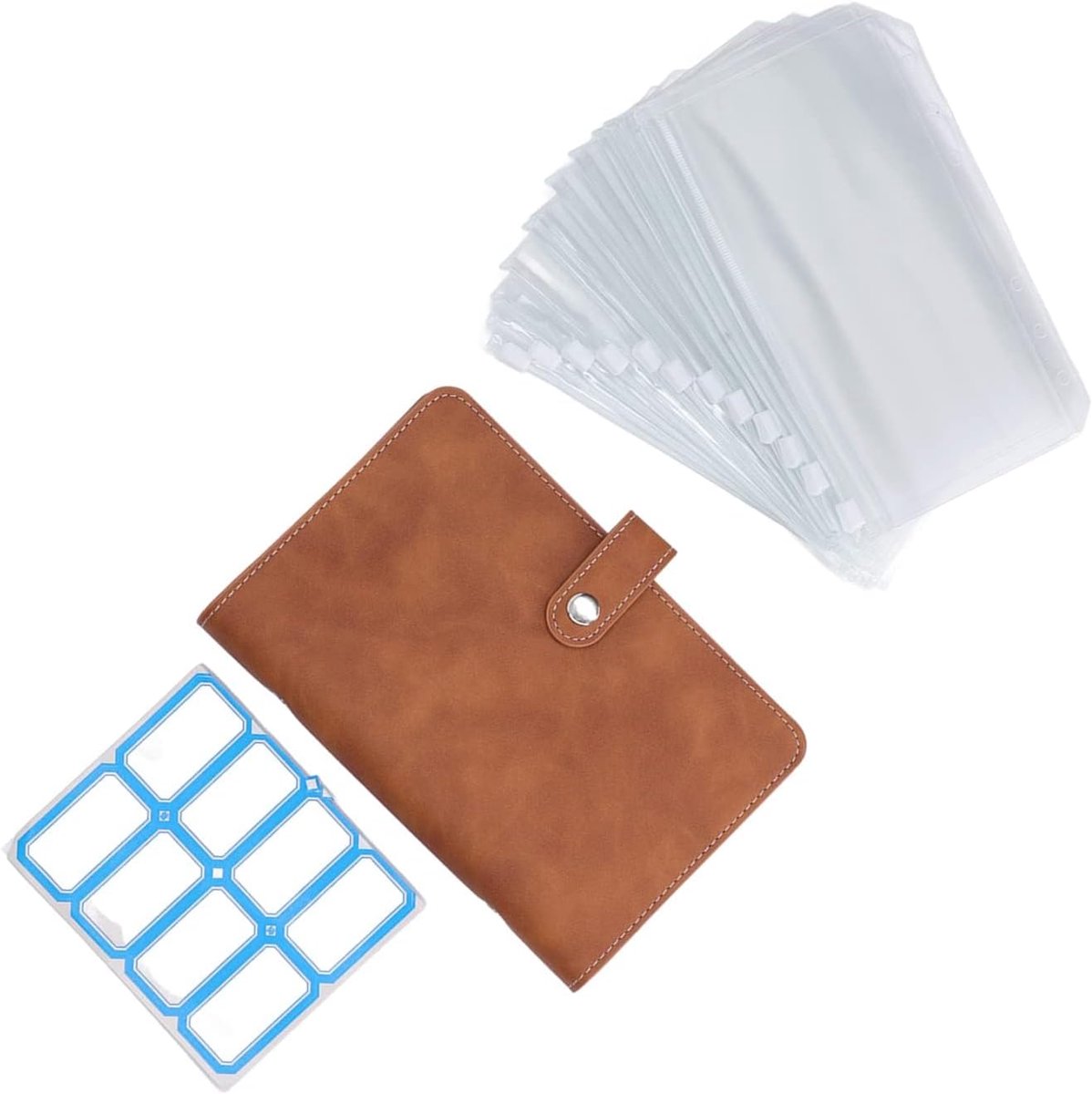 Binder, Geld Organizer, Pu Lederen A6, 12 Doorzichtige Ritszakken
