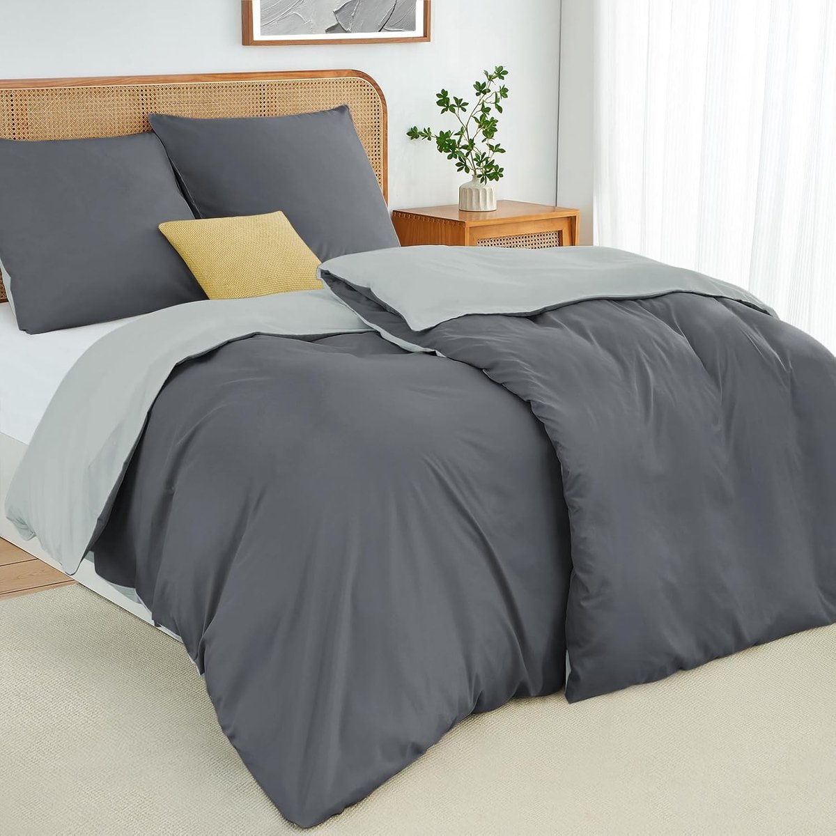 Katoenen beddengoed set 135x200 cm in grijs/lichtgrijs, 4-delig, ademend, hypoallergeen en kreukvrij
