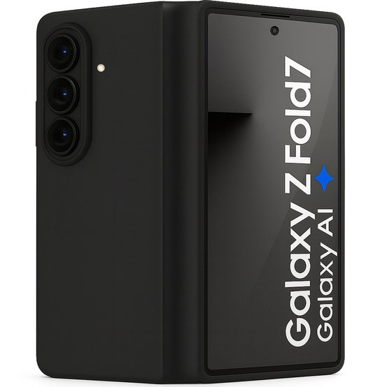 Étui de téléphone noir pour le Galaxy Z Fold 7, avec trois caméras à l'arrière.
