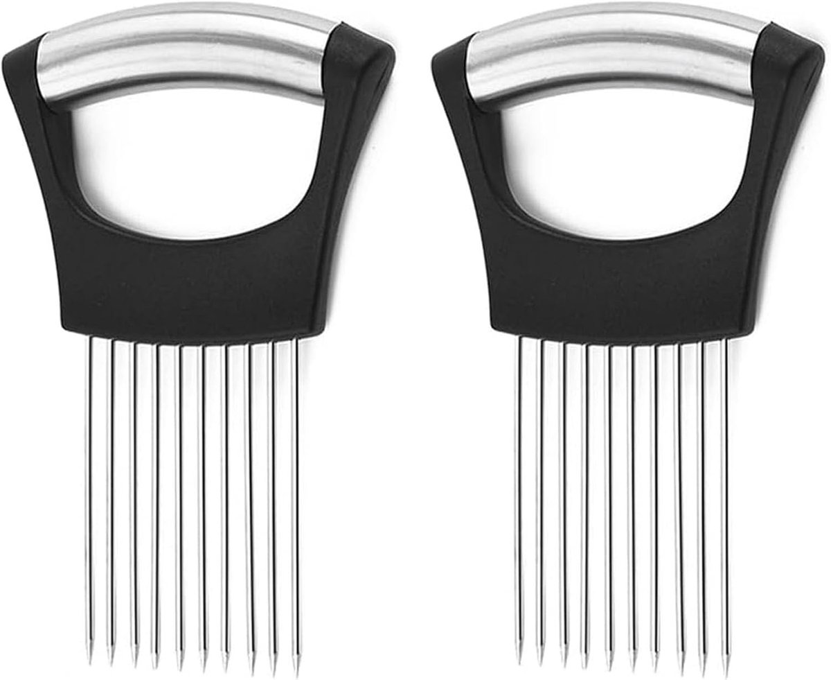 2 stuks uiensnijder, uienhouder van roestvrij staal, uiensnijderstandaard, snijhulp voor levensmiddelen, keukenhulp, voor aardappelen, wortelen, uien, groenten en vlees
