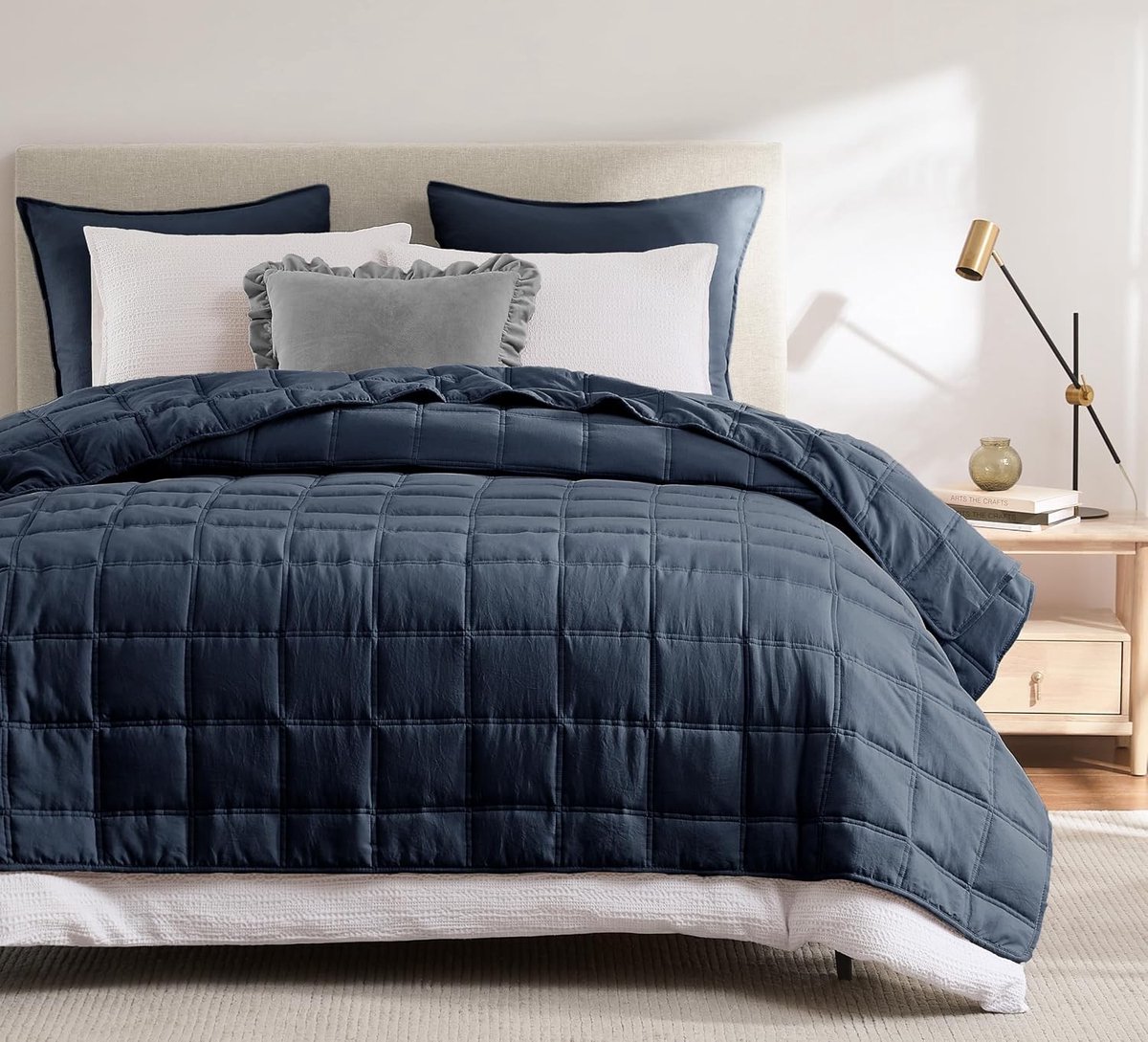 Zachte Microvezel Bedsprei 200 x 220 cm in Blauw, Ideaal voor Bed, Bank en Woonkamer, Ademend en Comfortabel voor Lente en Zomer