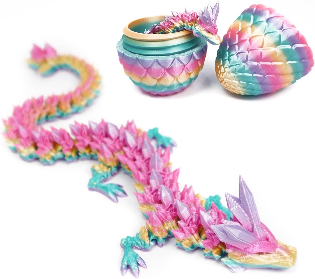 3D-bedrukt drakenei, draakspeelgoed, verrassingsdraak in ei voor volwassenen en kinderen, geschenken, beweegbare draakfiguren voor Pasen, Kerstmis, bureau, decoratie, gekleurd