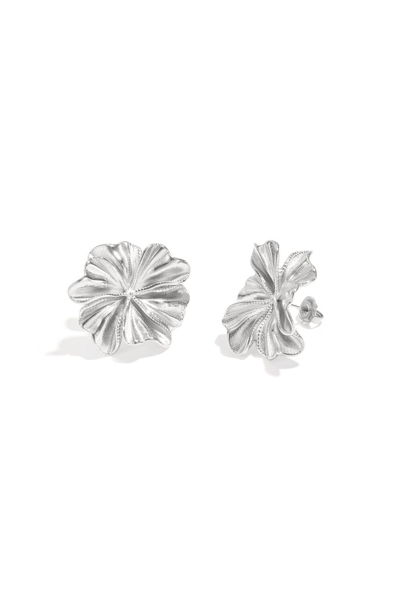 Elegant stainless steel flower stud earrings - zilveren kleur