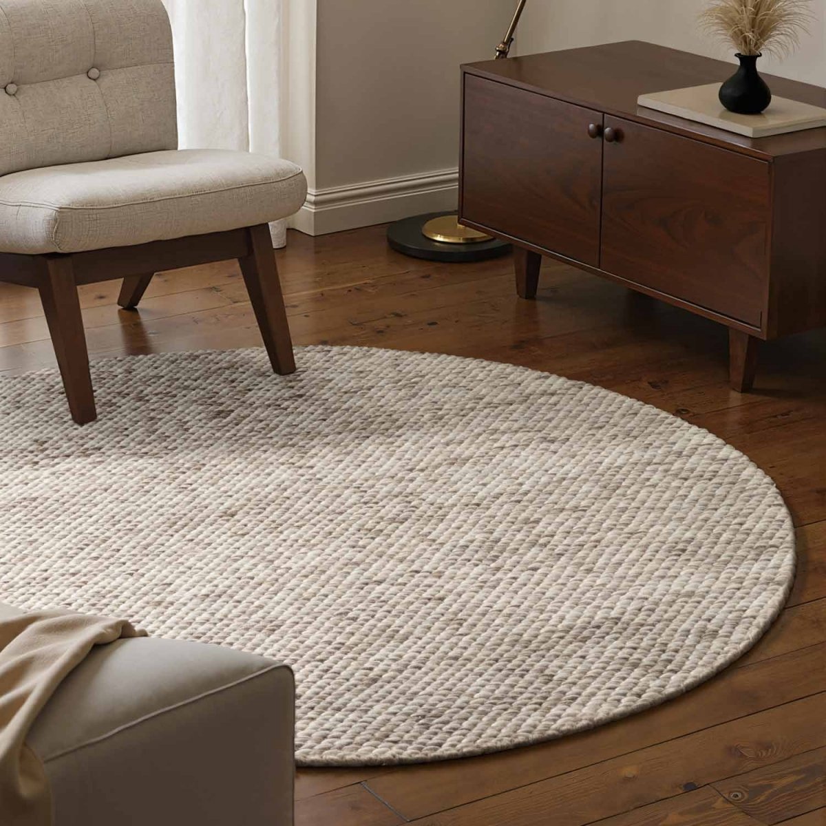 Elle Decoration Lyon rond wollen vloerkleed Beans Naturel Crème/Bruin - Rond 200 Ø - (L)