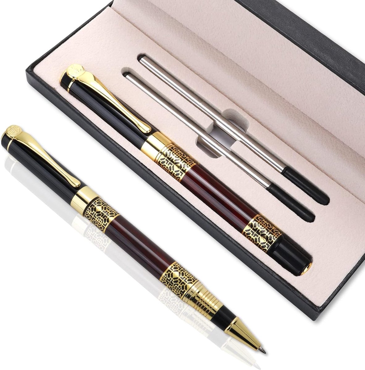 Luxe balpen, 1,0 mm zakelijke metalen balpen met 2 vullingen, zwarte inktpen, glad schrijven, rollerball pen, handtekening pen, cadeau voor mannen en vrouwen, executive