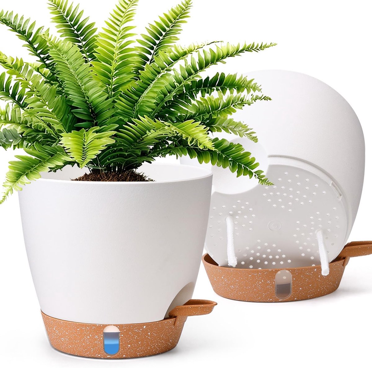 Zelfbewaterende potten voor kamerplanten, 20 cm, 2 stuks, wit