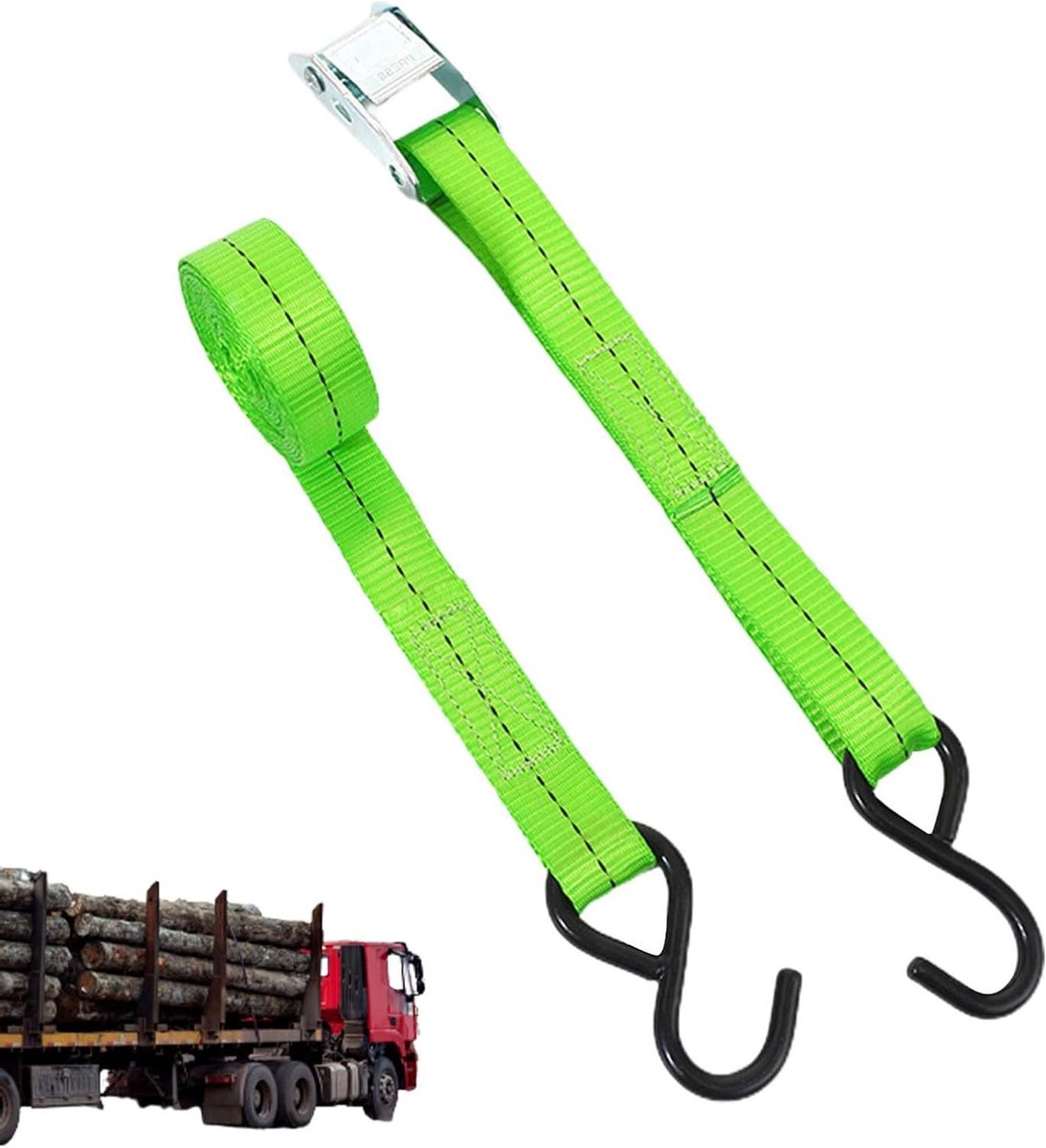 Spanriemen - Ratelbanden Ladingvastbinders - Lading Zekeren - Dubbele Haakgesp - 4 Stuks - Groen