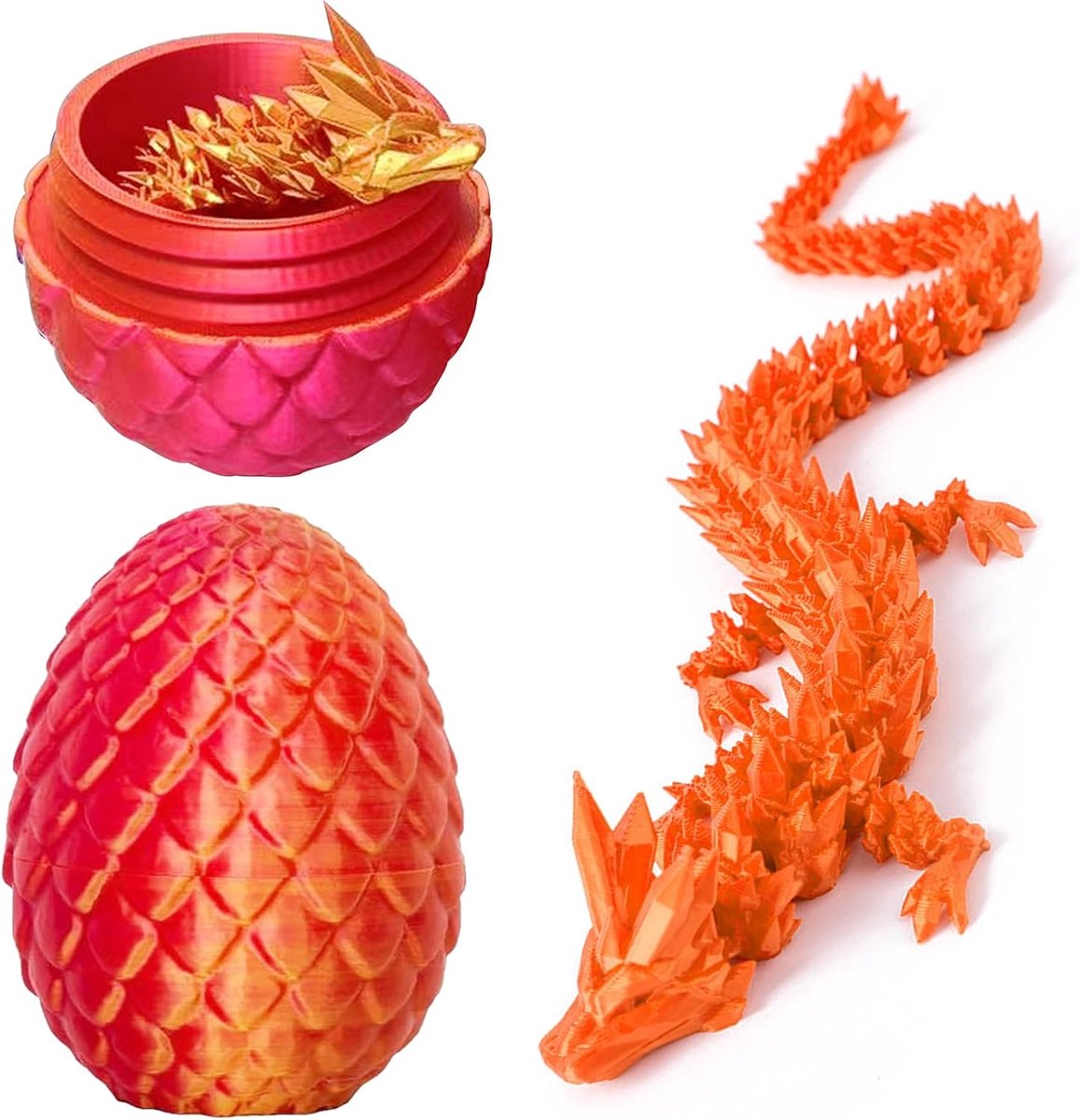 3D Gedrukt Drakenei met Draak Beweegbare Drakenfiguren voor Kerstmis Pasen Verjaardag Carnaval Volwassenen Kinderen Geschenken Speelgoed(Rood)