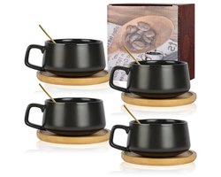 Cappuccino Kop en Schotel - Espresso Koffiekopjes Set - Koffie Drinken - Brede Stabiele Basis - 280 ml - Mat Wit