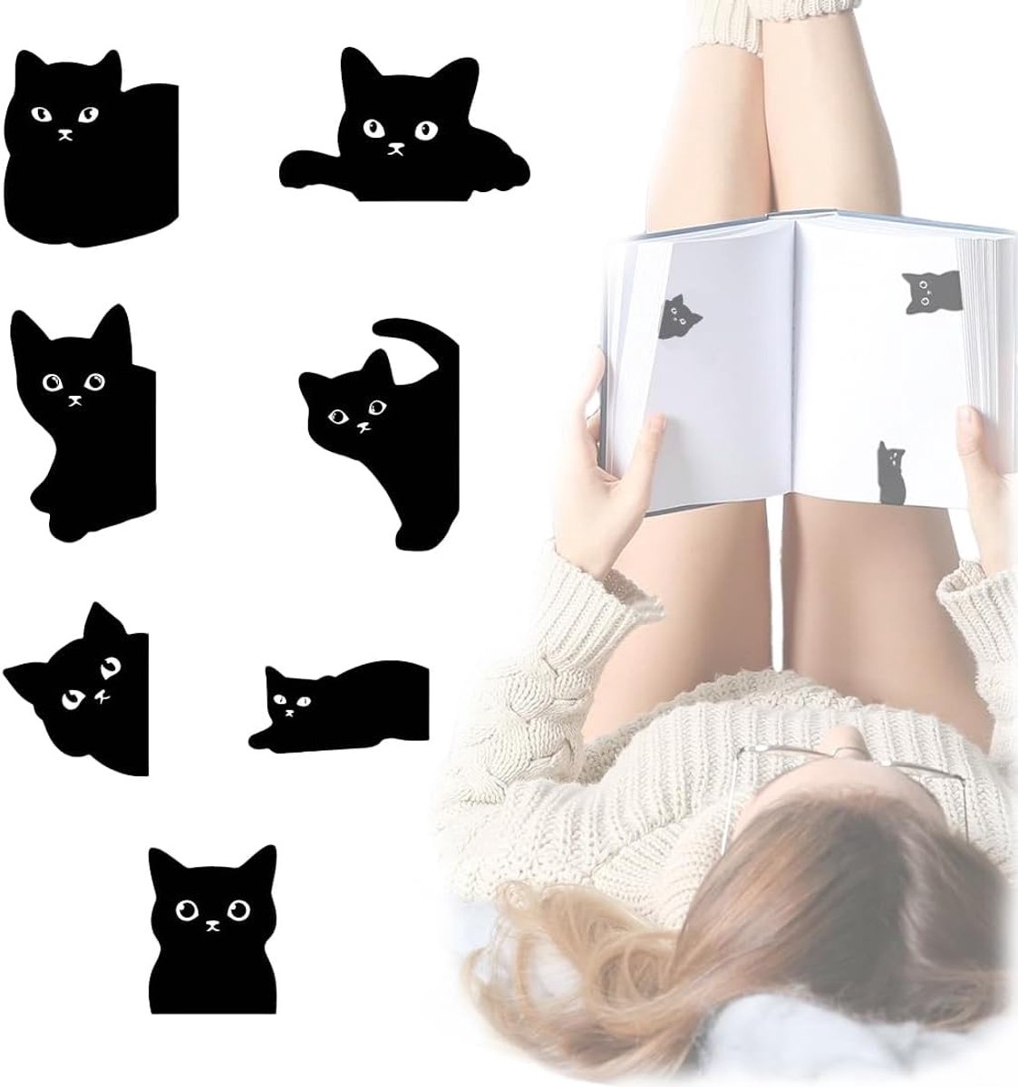Boekenleggers 6 x zwarte katjes - magnetisch - silhouetten - origineel cadeau voor kattenliefhebbers - ShopVlot