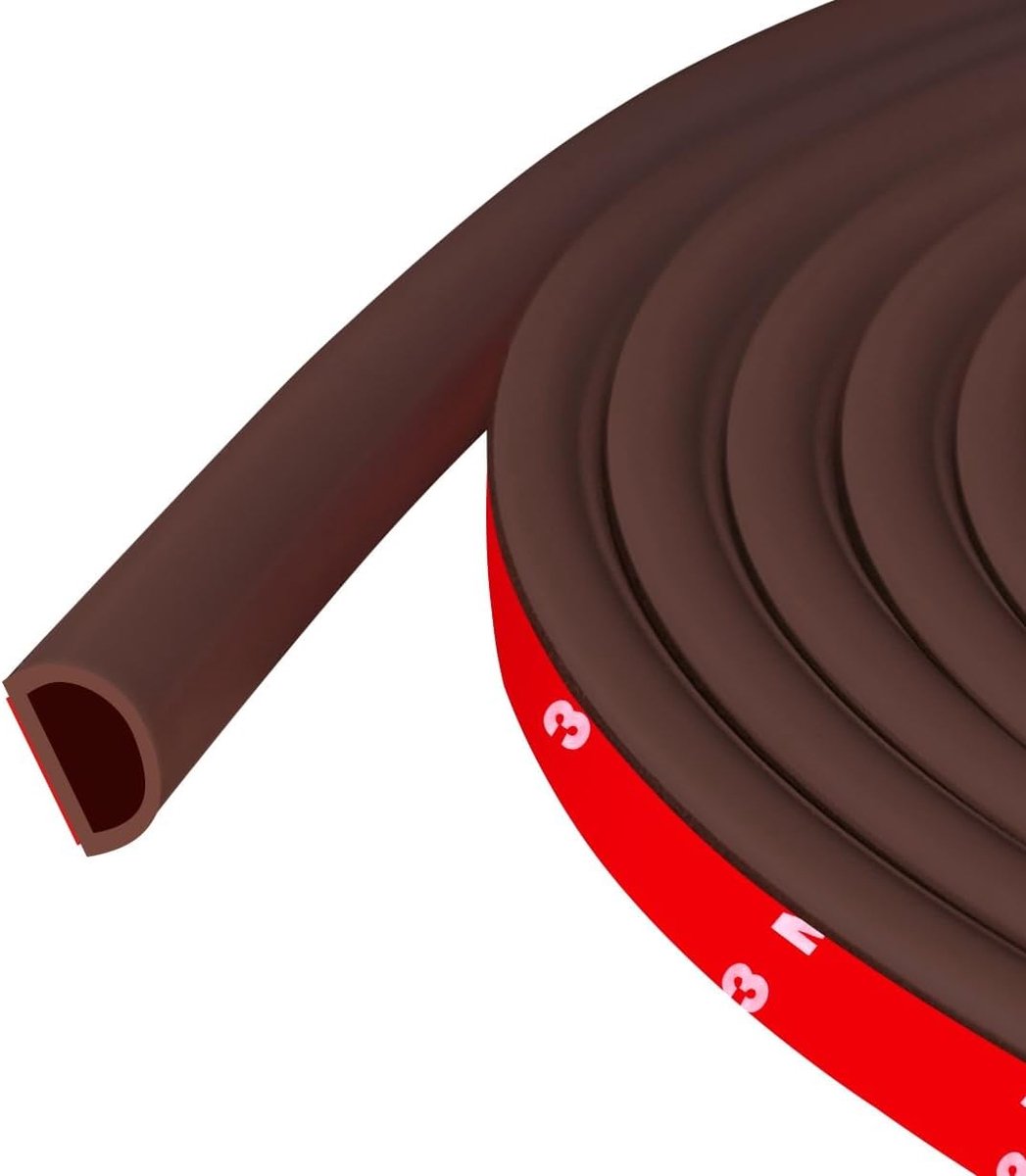 SnelShoppen - Weerstrip voor Deurafdichting, Zelfklevende Siliconen D-vormige Afdichtingsstrip, 6m Bruin, 14mm B × 12mm D voor Deurkozijn en Raam
