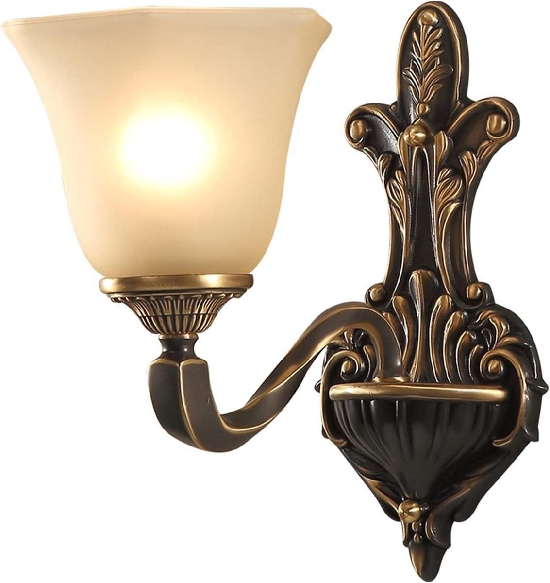 Glazen Wandlamp - Wandlamp Glas - Woonkamer Verlichten - Zuiver Koperen Arm - 18x30 cm - Zwart
