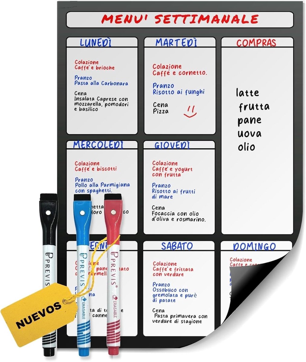 SnelShoppen - Previs Magnetische Weekplanner voor Koelkast en Bureau A3 - Magnetische Koelkastkalender met Boodschappenlijst en Menu Planner - Ideaal
