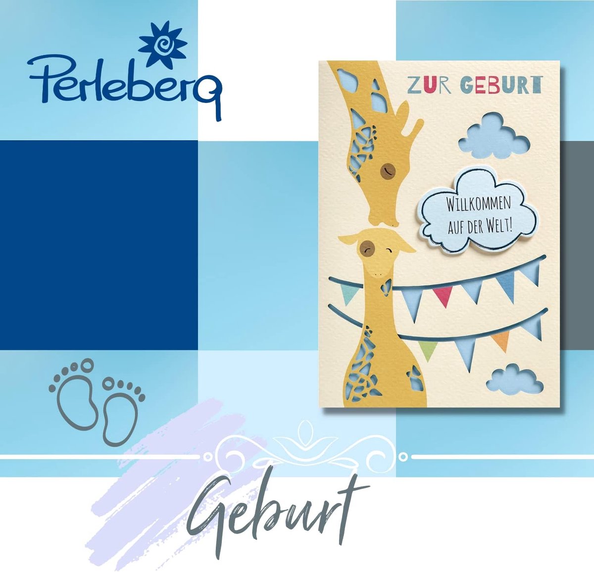 SnelShoppen - Geboortekaart Basic Classic - felicitatiekaart voor geboorte, met envelop in goud, 11.7 x 16.5 cm, perfect voor babyshoes en kraamfeest