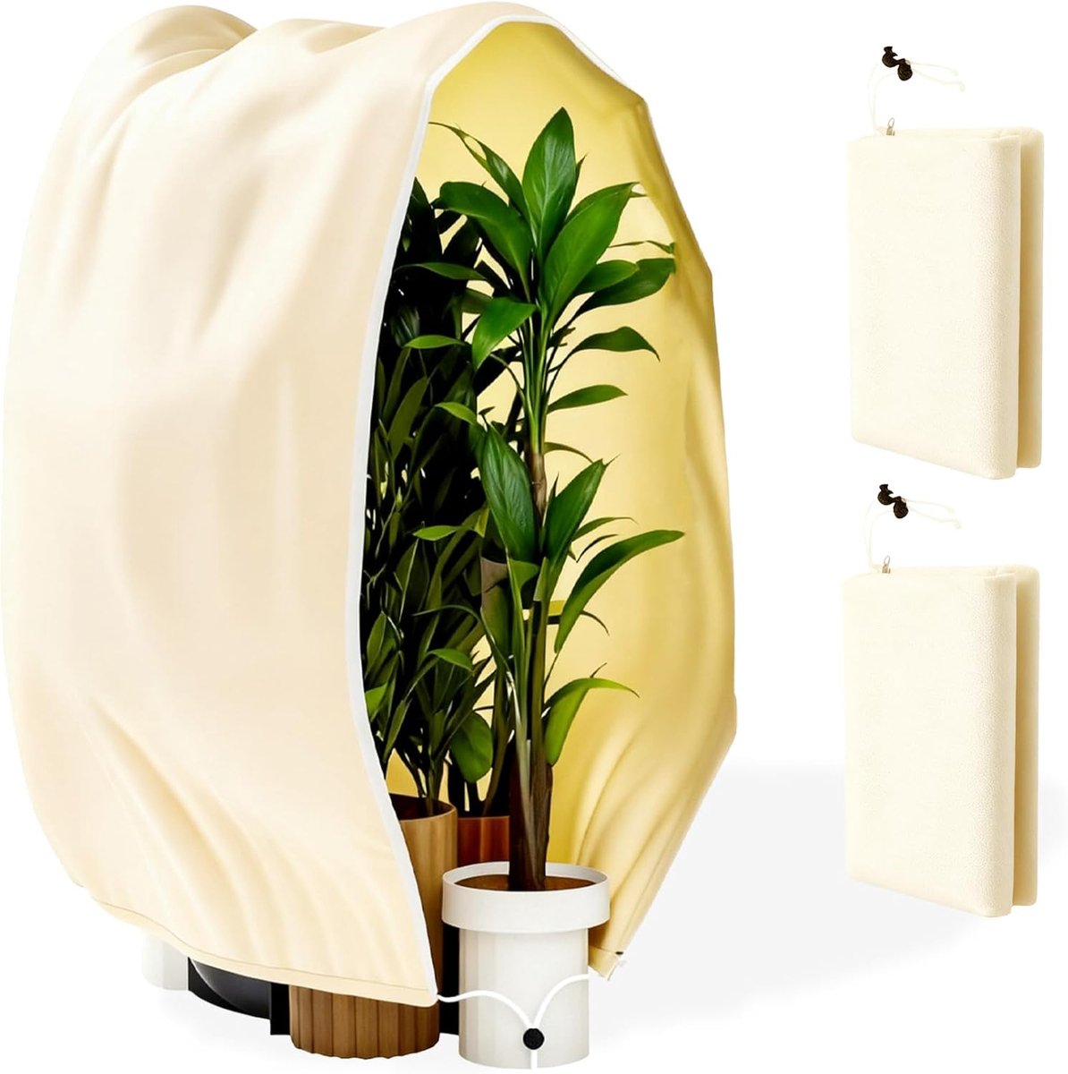 SnelShoppen - Pack van 2 winterbescherming voor planten 180 x 120 cm, ademend niet-geweven materiaal met rits en trekkoord, ideaal voor potplanten in
