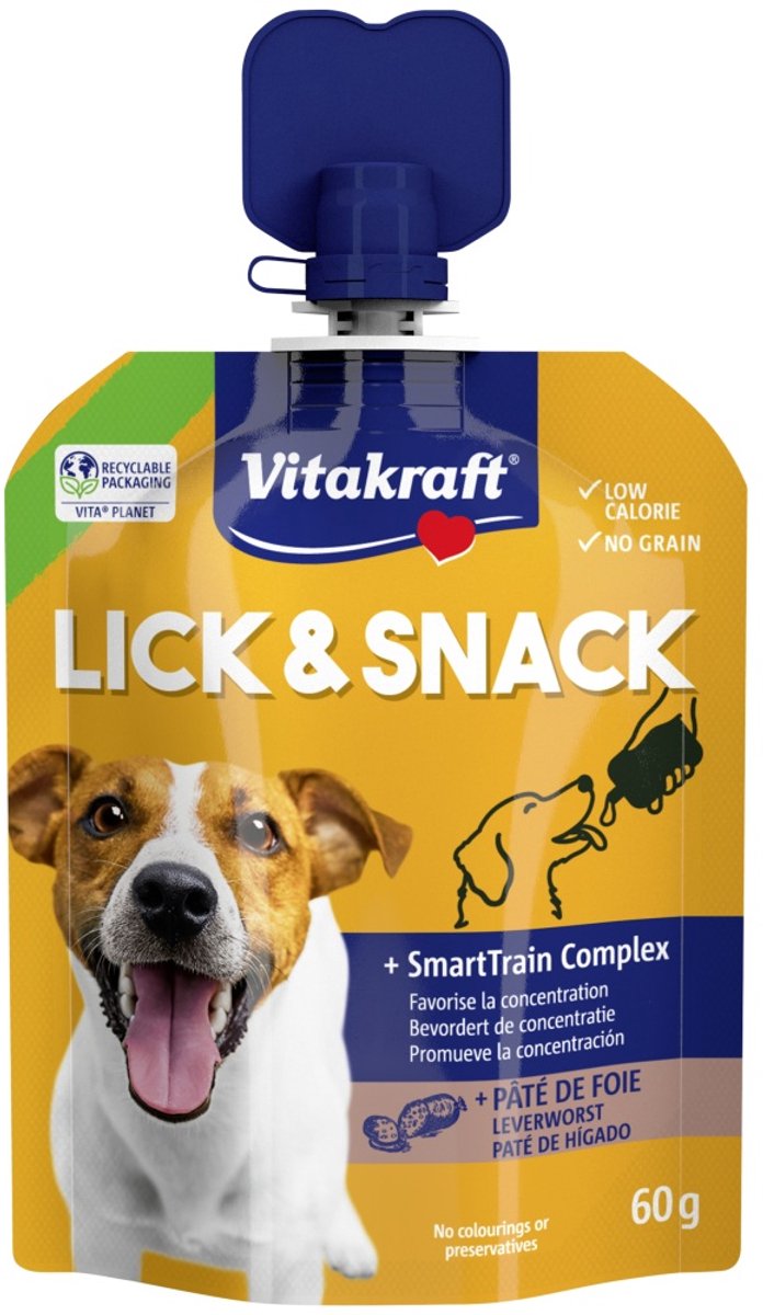 Vitakraft Lick & Snack Hond Leverworst - 1x 60 gr - Kattensnack - Liquid Snack