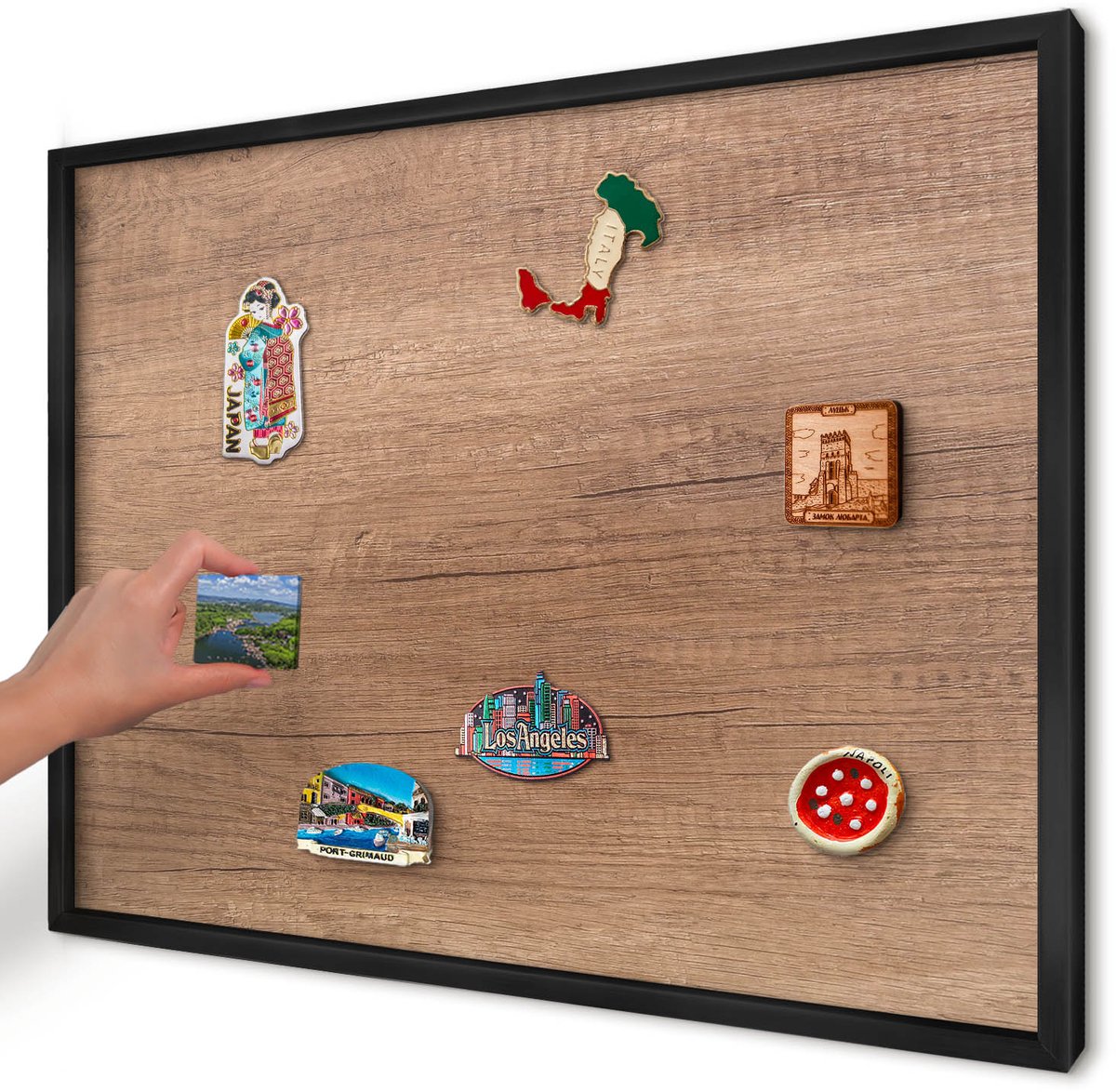 Artprintcave Bruin Magneetbord mit Zwart Frame - 70x50 cm - Houtstructuur Notitiebord - Rustiek Magnetische Organizer - Texturen