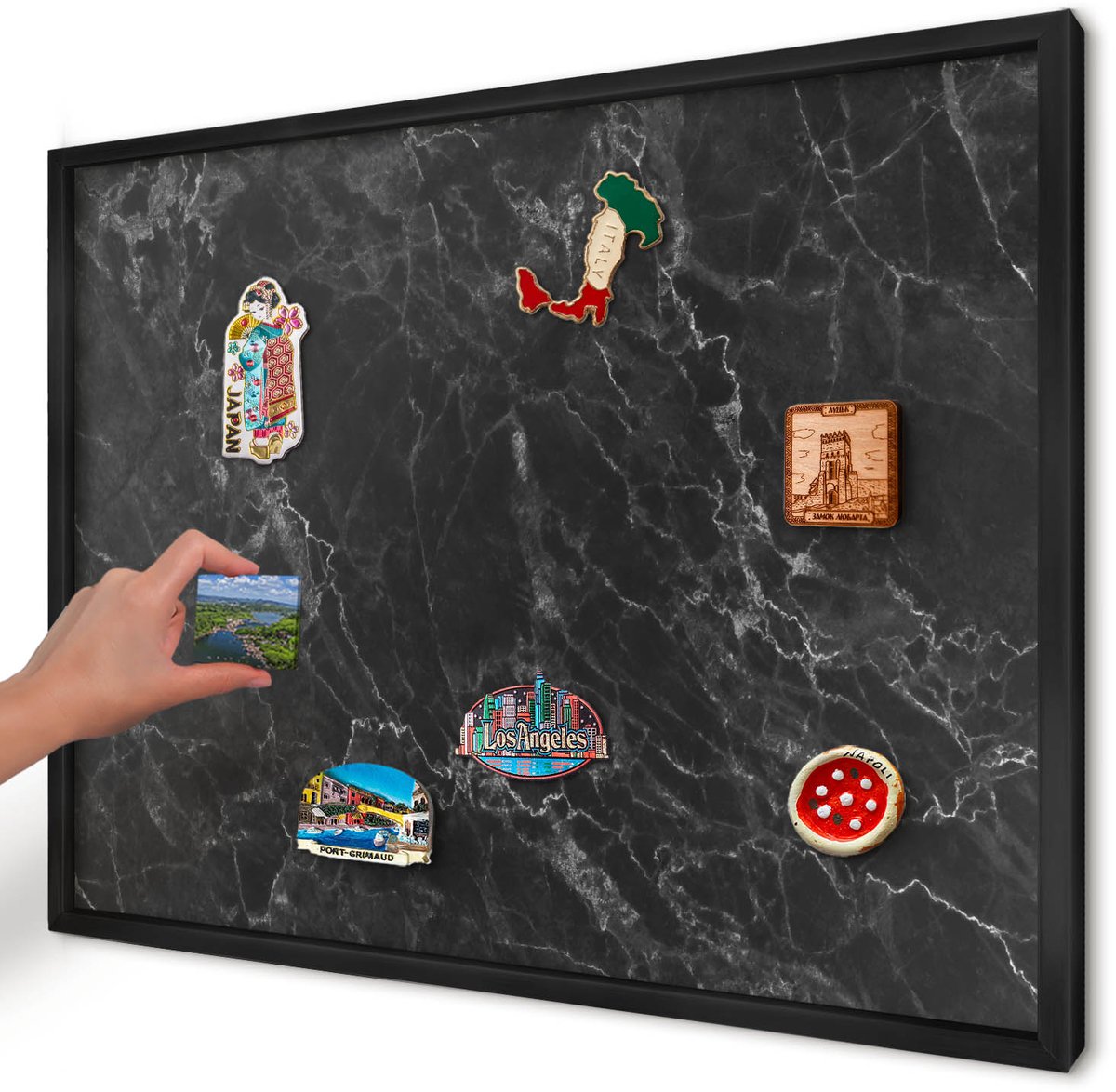 Artprintcave Zwart Magneetbord mit Zwart Frame - 70x50 cm - Zwart Marmer Wandbord Magnetisch - Minimalist Magnetisch Bord - Texturen