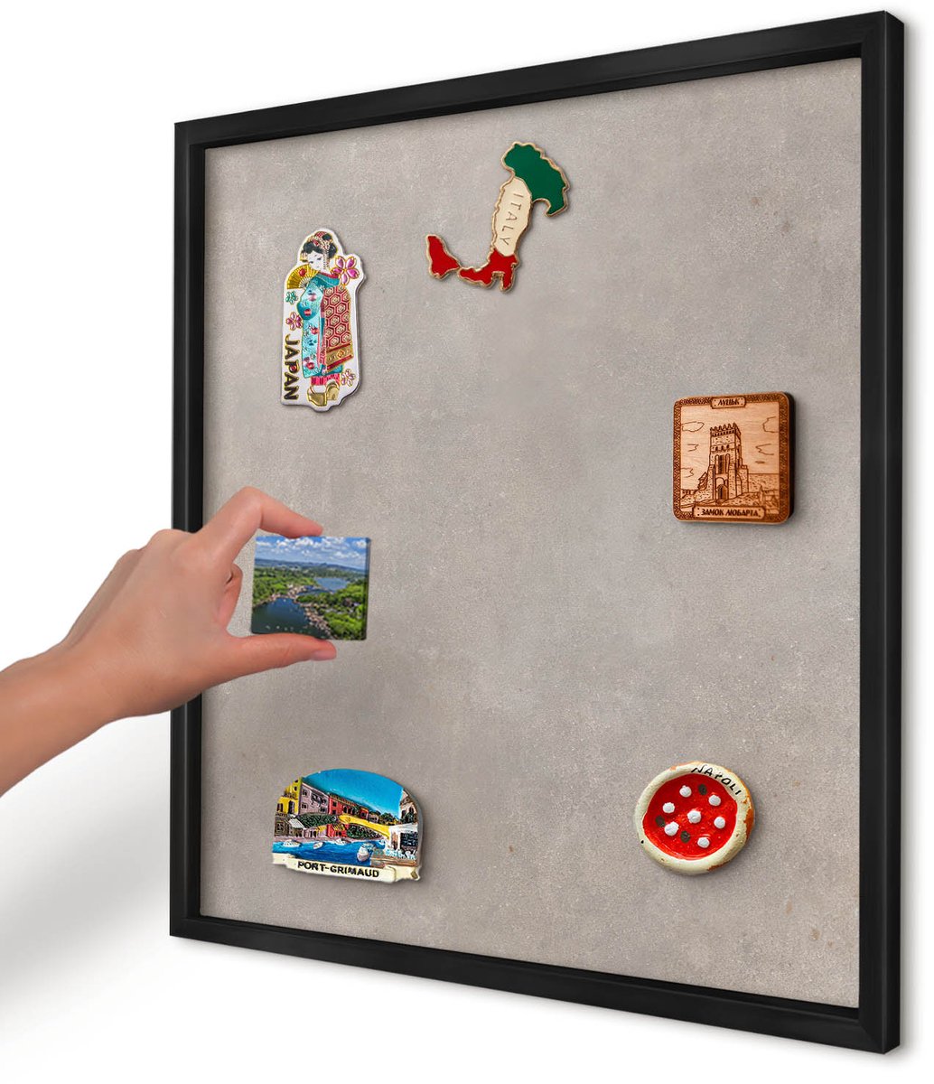 Artprintcave Grijs Magneetbord mit Zwart Frame - 50x50 cm - Neutrale Elegantie Magneetbord Voor Foto's - Minimalist Magneetbord Voor Keuken - Texturen