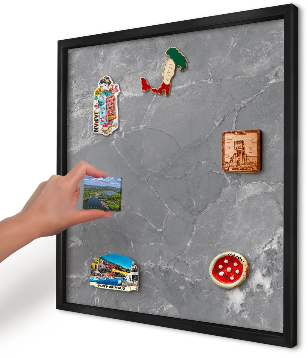 Artprintcave Grijs Magneetbord mit Zwart Frame - 50x50 cm - Grijs Marmer Magnetische Organizer - Minimalist Magneet Bord mit Frame - Texturen