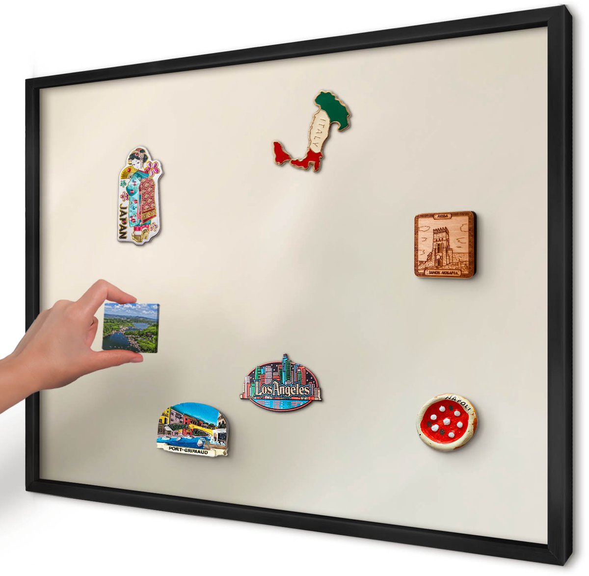 Artprintcave Beige Magneetbord mit Zwart Frame - 70x50 cm - Misttoon Notitiebord - Minimalist Magneetbord Voor Foto's - Achtergronden En Patronen