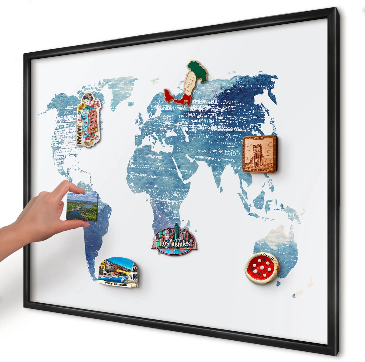 Artprintcave Wit Magneetbord mit Zwart Frame - 80x60 cm - Aquarelkaart Magnetisch Bord - Waterverf Magneet Bord mit Frame - Kaarten