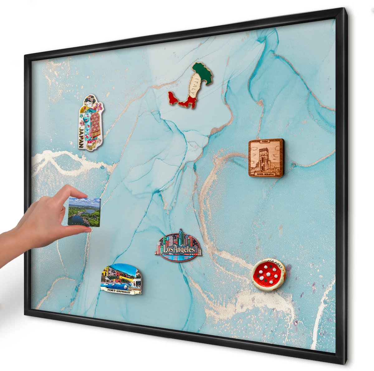 Artprintcave Turkoois Magneetbord mit Zwart Frame - 80x60 cm - Turquoise Elegantie Magnetische Organizer - Abstract Notitiebord - Abstractie